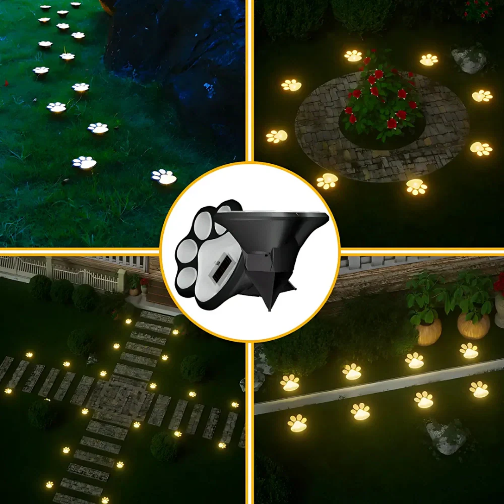 Solar-Powered Paw Print Outdoor Lights
