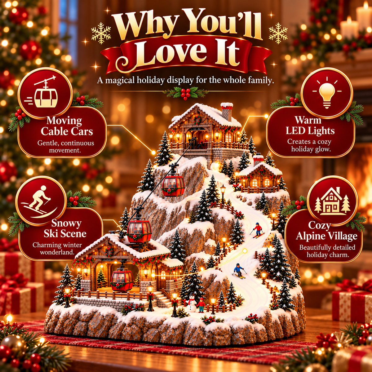 🔥Last Day 49% OFF-✨Christmas-Themed Cable Car And Ski Resort Animated Scene