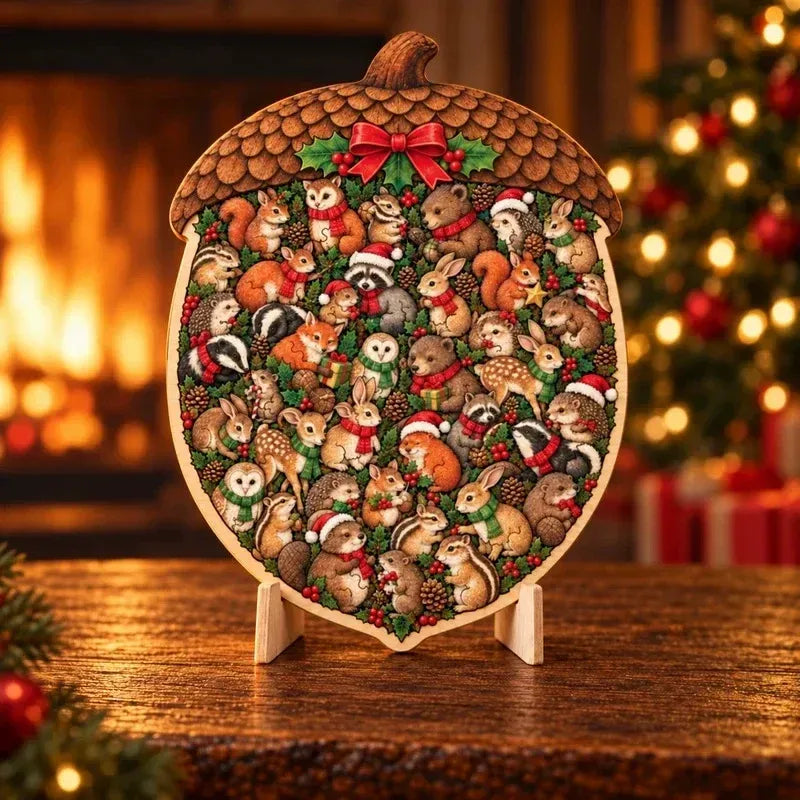 ⏳ Last Day 49% OFF –🎄🧩 Wooden Christmas Puzzle with Stand