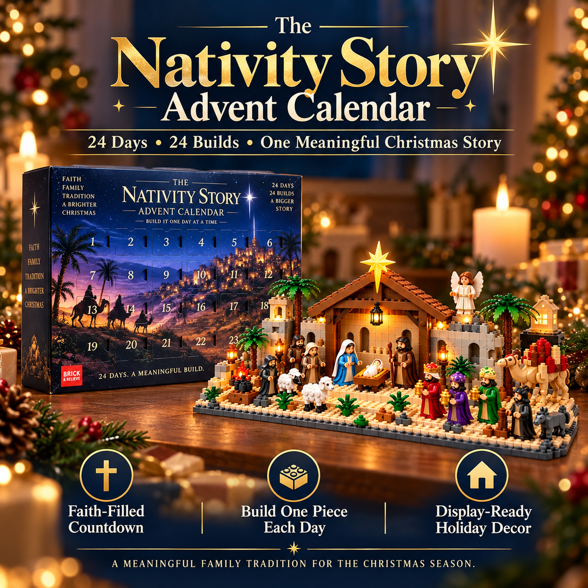🎄 Last Day 50% OFF-⛪🎅Nativity Building Advent Calendar | 24 Daily Builds to Create a Complete Christmas Scene✝️
