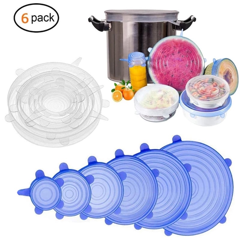 Universal Reusable Silicone Lids – 6-Pack Self-Sealing Food Covers for Various Container Sizes