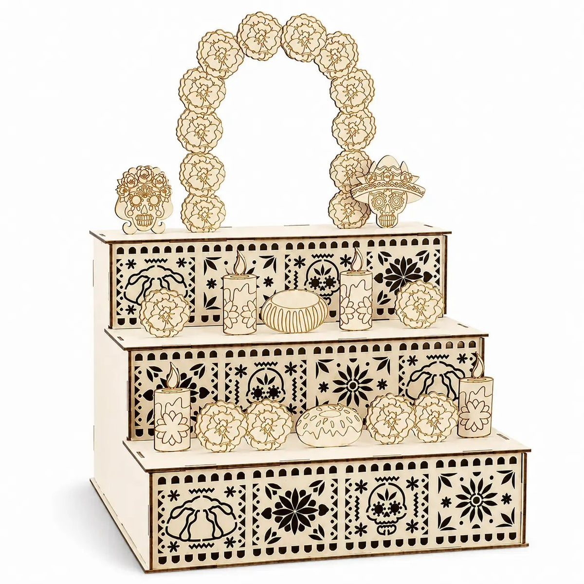 🔥Hot Sale - 50% OFF🔥-✨🌈Mexican Day of the Dead Wooden Altar Display Set 🎃