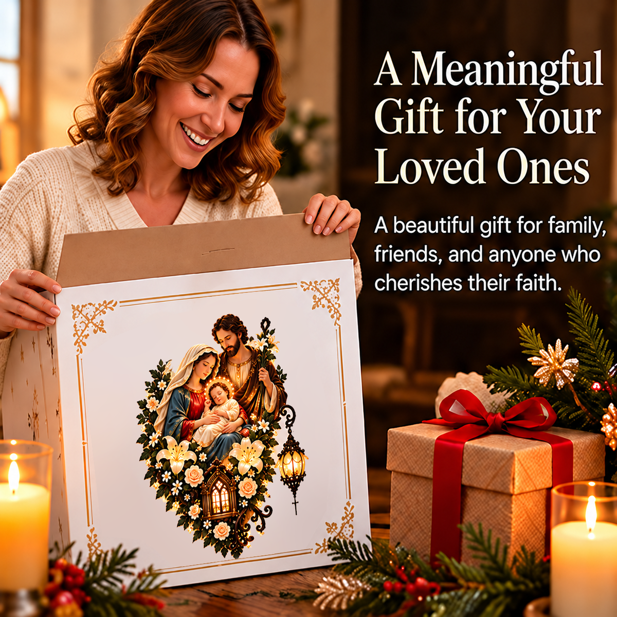 ⏳ Last Day 49% OFF –✨ Glowing Holy Family Floral Wall Decor