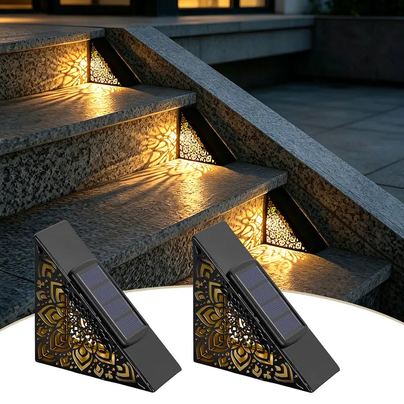 ⏳ Last Day 49% OFF –💡IP65 Outdoor Solar Patterned Step Lights (Pack of 2)