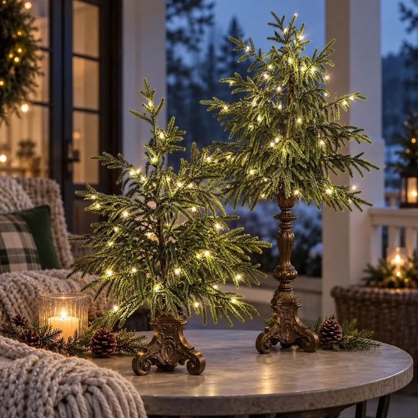 ✨ Last Day 50% OFF-🌙🎄 Vintage-Style Pre-Lit Evergreen Christmas Tree Set