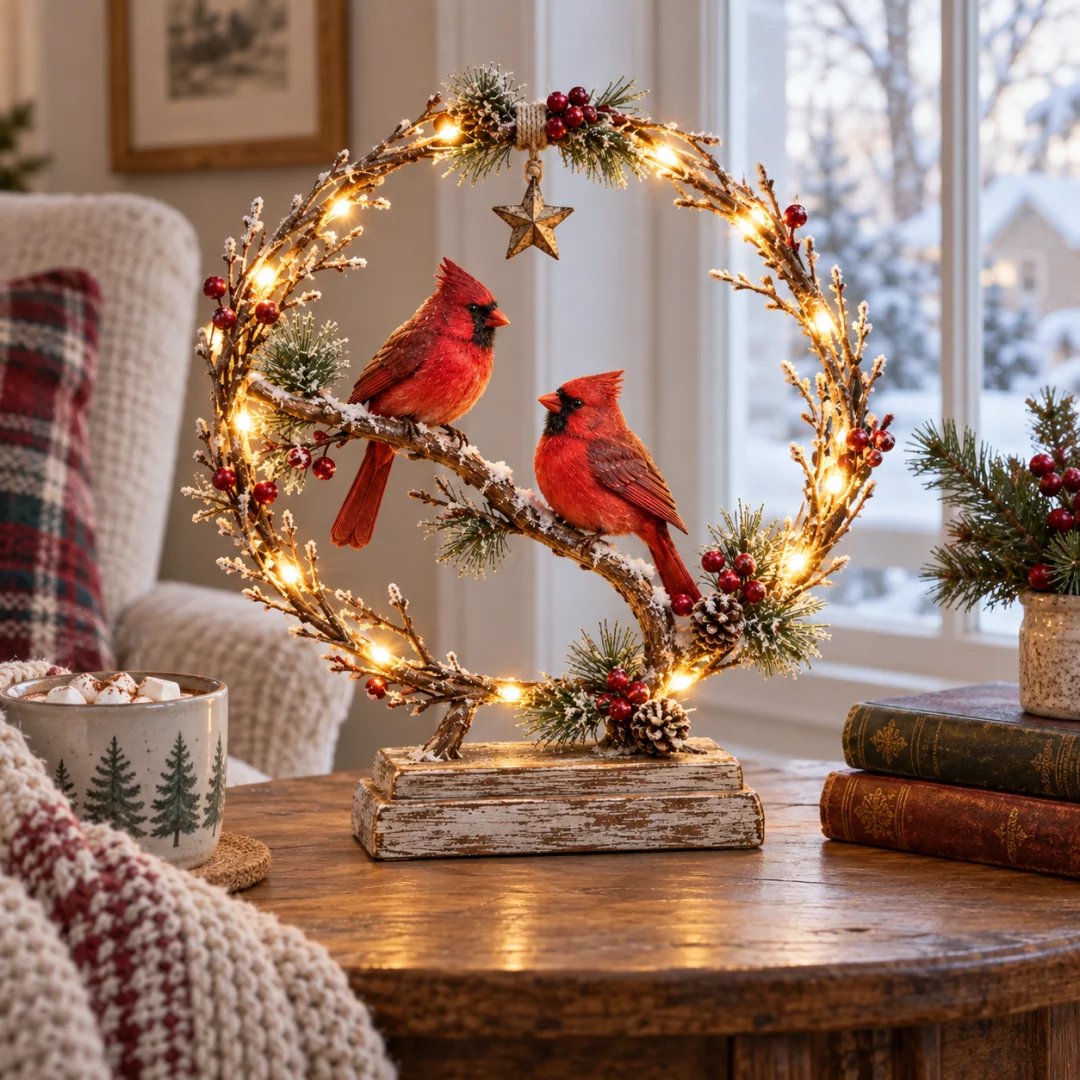 ⏳ Last Day 49% OFF –🐦Lighted Cardinal Tabletop Decor