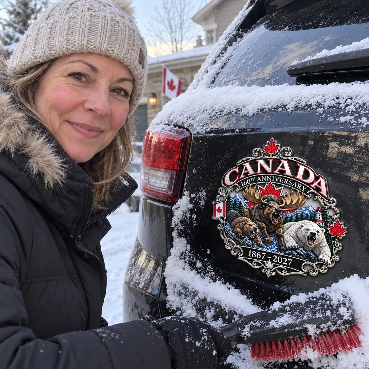 ⏳ Limited-Time 49% OFF – 🍁 Canada 160th Anniversary 3D Car Emblem | 8-Inch Metal Wildlife Badge, 1867–2027 🇨🇦