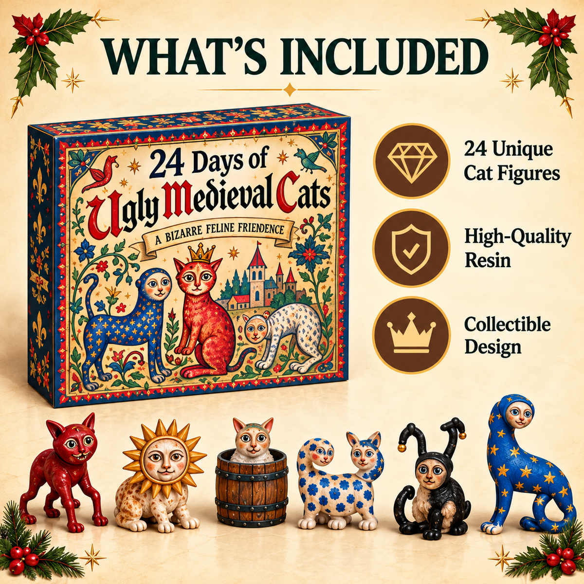 ⏰ LAST DAY 49% OFF -😺Medieval "Ugly Cat" 24-Day Countdown Calendar