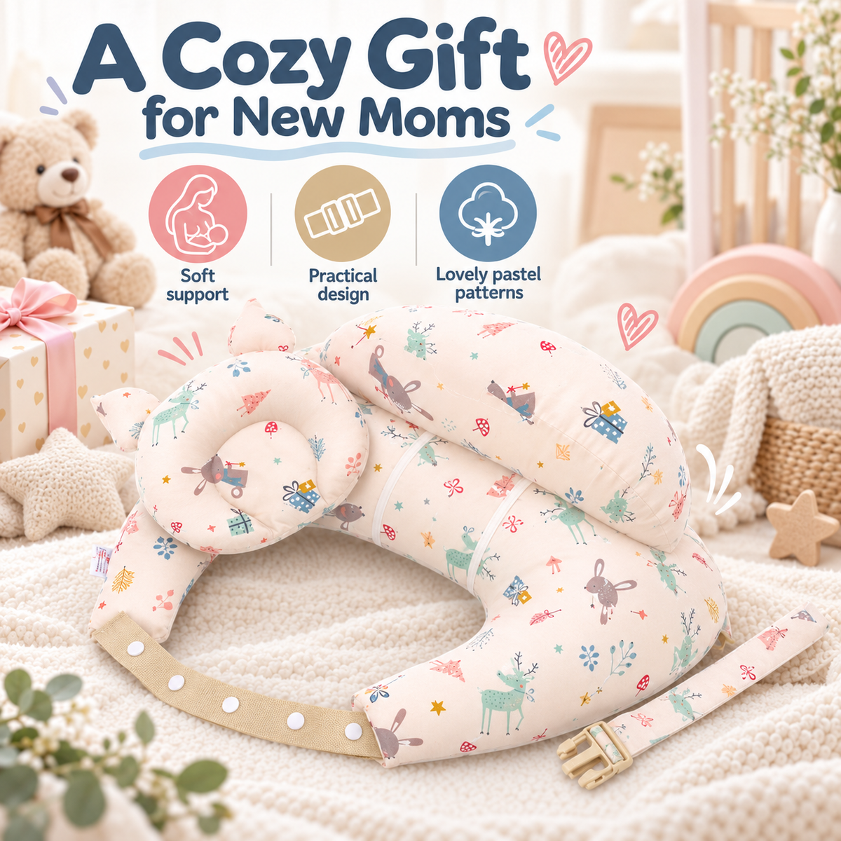 🔥Last Day 49% OFF👶 Ergonomic Nursing Pillow 🍼 Hands-Free Feeding Cushion with Adjustable Strap & Baby Pillow