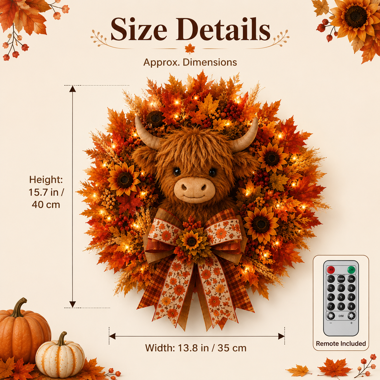 ๐๐ฎ Highland Cow Autumn Wreath โ Lighted Farmhouse Front Door Decor