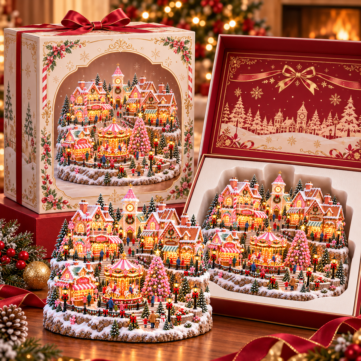 ✨ HOT SALE 49% OFF✨🎄"Candy-Bright" Christmas Market | Illuminated Miniature Christmas Town ✨