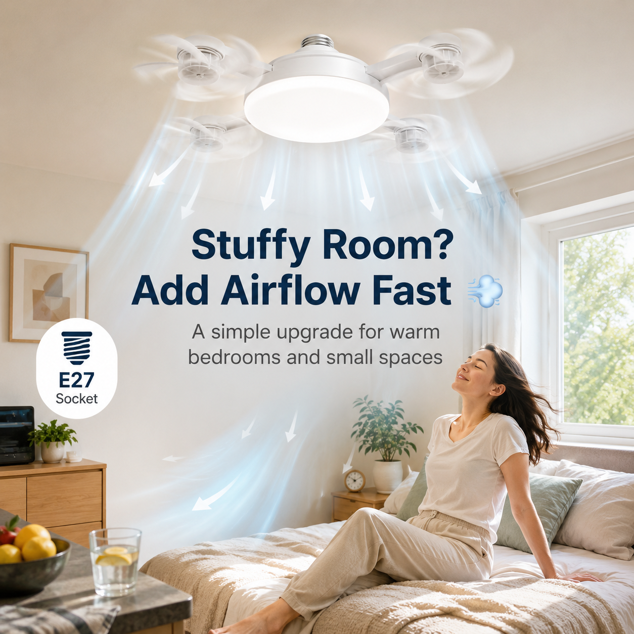 π₯ E27 Screw-In Ceiling Fan Light β 19.69" LED Cooling Fan with Remote for Hot Rooms