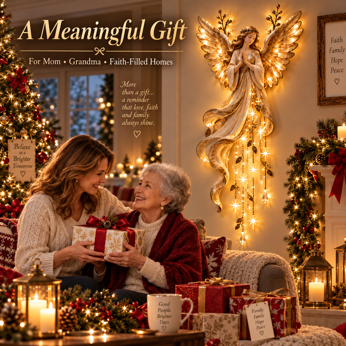 ✨Last Day 49% OFF✨Guardian Angel Starfall Cascade™ – Lighted Faith & Blessing Christmas Wall Decor✨
