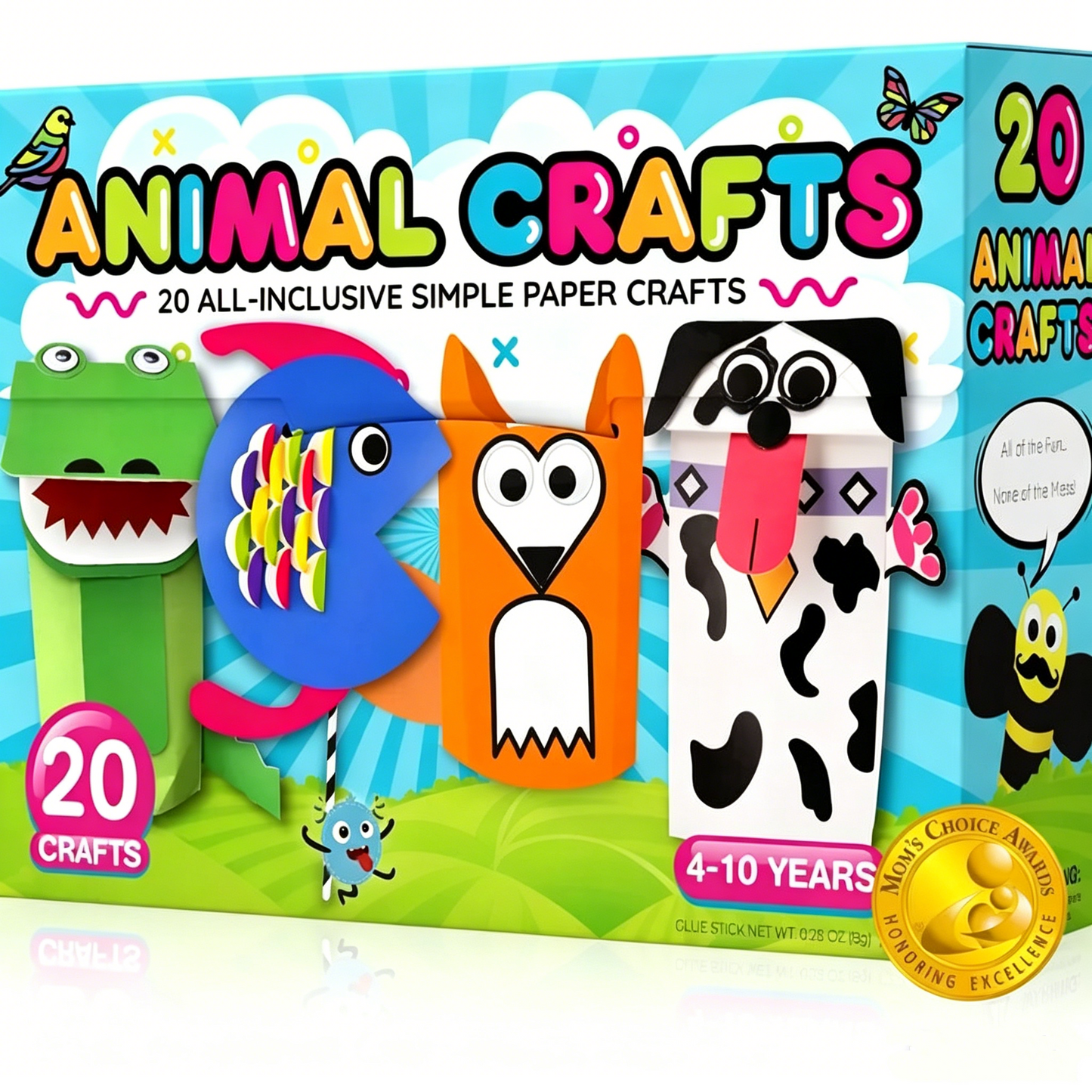 20 Crafts in a Box - 20 Simple Paper Crafts for Kids Ages 3-8 - Arts and Crafts Kit with Envelopes Glue Stick Tape - Low Mess Easy to Complete Fun for Creativity & Fine Motor Skills