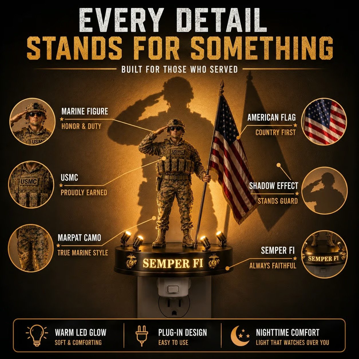 βπ U.S. Marine Corps Semper Fi Shadow Night Light