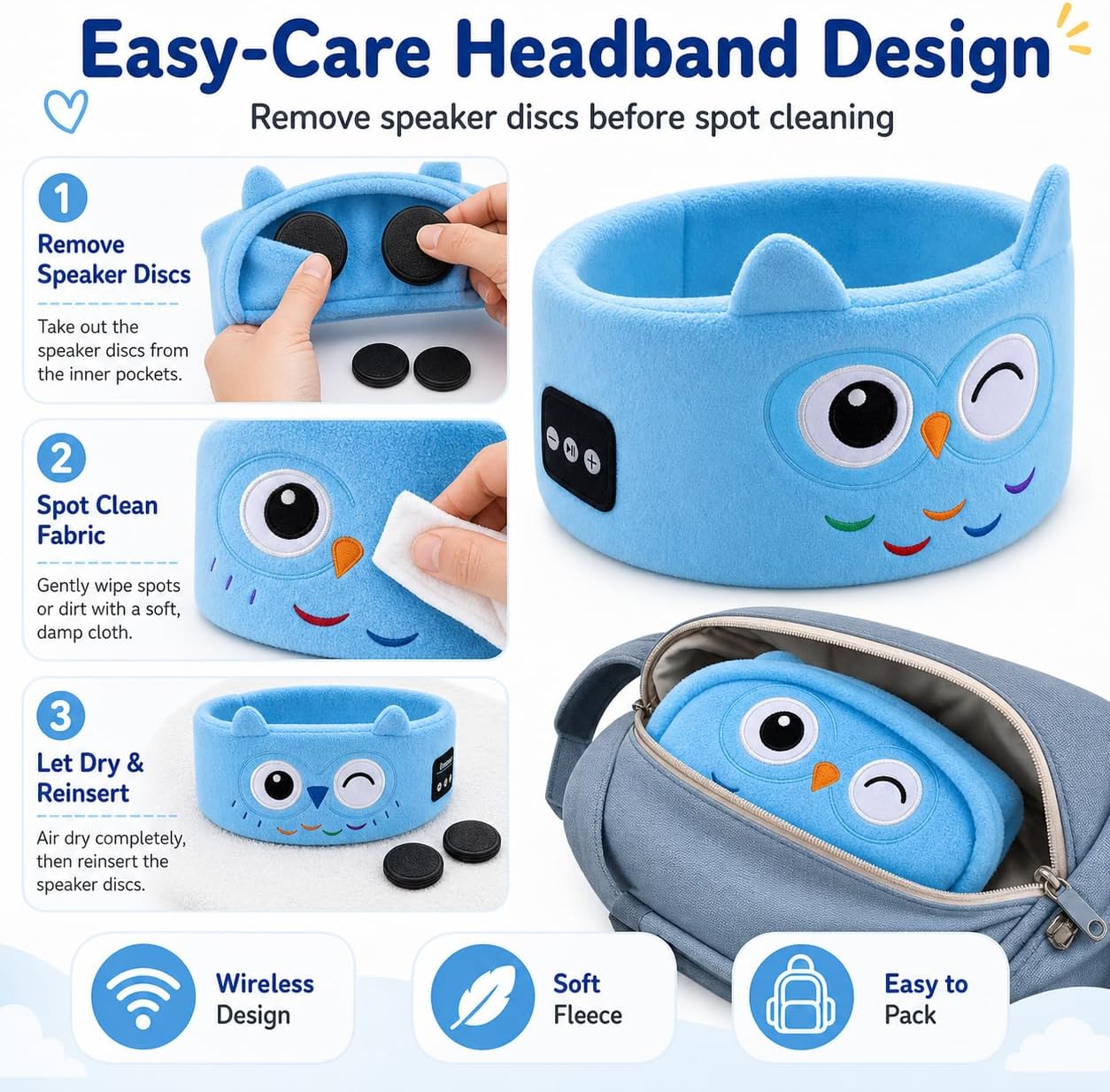 Kids Wireless Headphones, Over Ear Headphones for Children & Toddlers, with Thin Speakers & Super Soft Fleece Headband