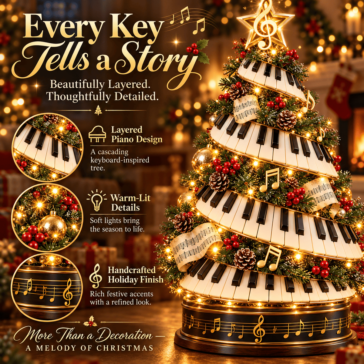 🔥 Last Day 50% OFF-🎹✨Piano Christmas Tree Lights—Musical Christmas Tree Decorations Designed for Piano Enthusiasts