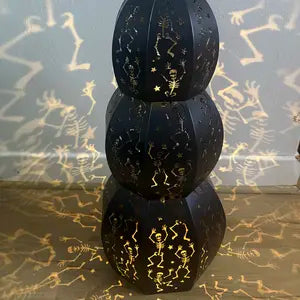 Last Day Offer | Set of 3 LED Lighted Stackable Skeleton Metal Pumpkins with Timer, Spooky Halloween Home Decor