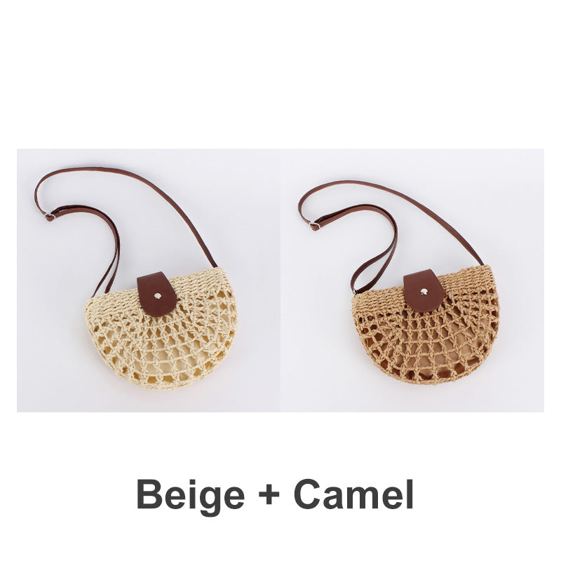 🌿 Boho Woven Half Moon Crossbody Bag for Women Summer Beach Purse
