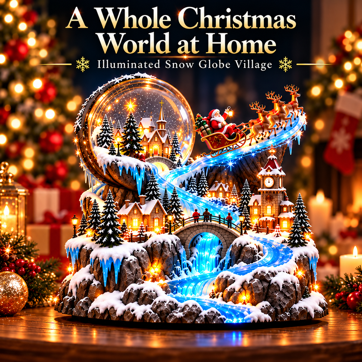 Santa’s Winter Journey | Illuminated Snow Globe Village