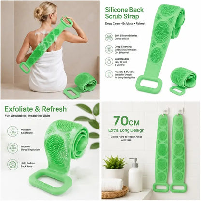 🚿 2-in-1 Silicone Back Scrubber – Double-Sided Exfoliating Brush with Soft Bristles & Mesh Sponge, Long Strap for Deep Body Cleansing, At-Home Self-Care🎁Buy 1 Get 1 Free