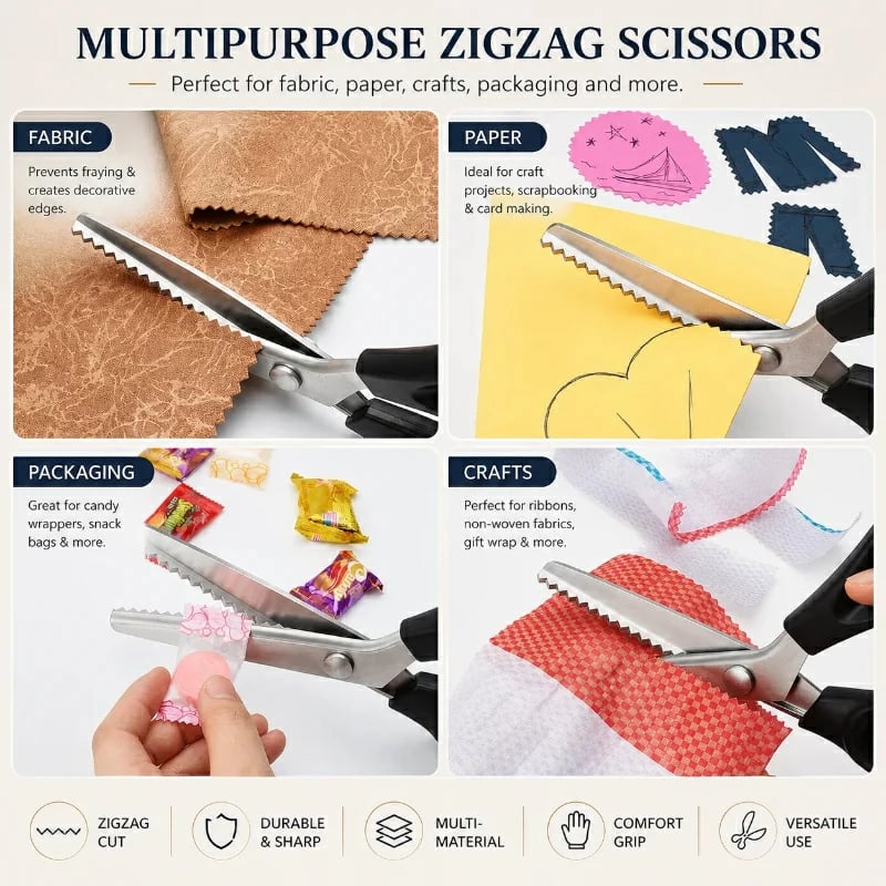 Stainless Steel Pinking Shears – 9.1" Zig Zag Fabric Scissors for Sewing, Quilting, Dressmaking & DIY Crafts