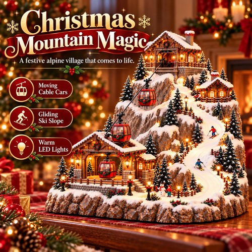 🔥Last Day 49% OFF-✨Christmas-Themed Cable Car And Ski Resort Animated Scene