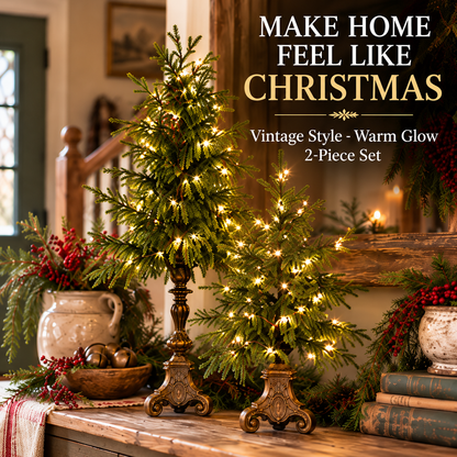 ✨ Last Day 50% OFF-🌙🎄 Vintage-Style Pre-Lit Evergreen Christmas Tree Set
