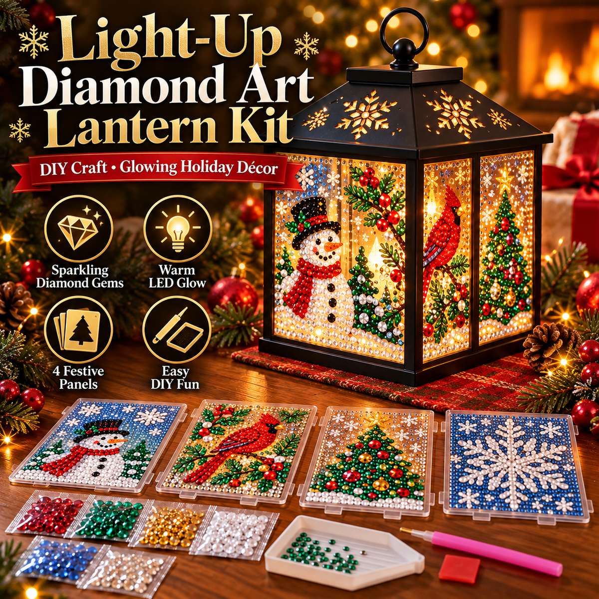 Light-Up Diamond Art Christmas Lantern DIY Kit