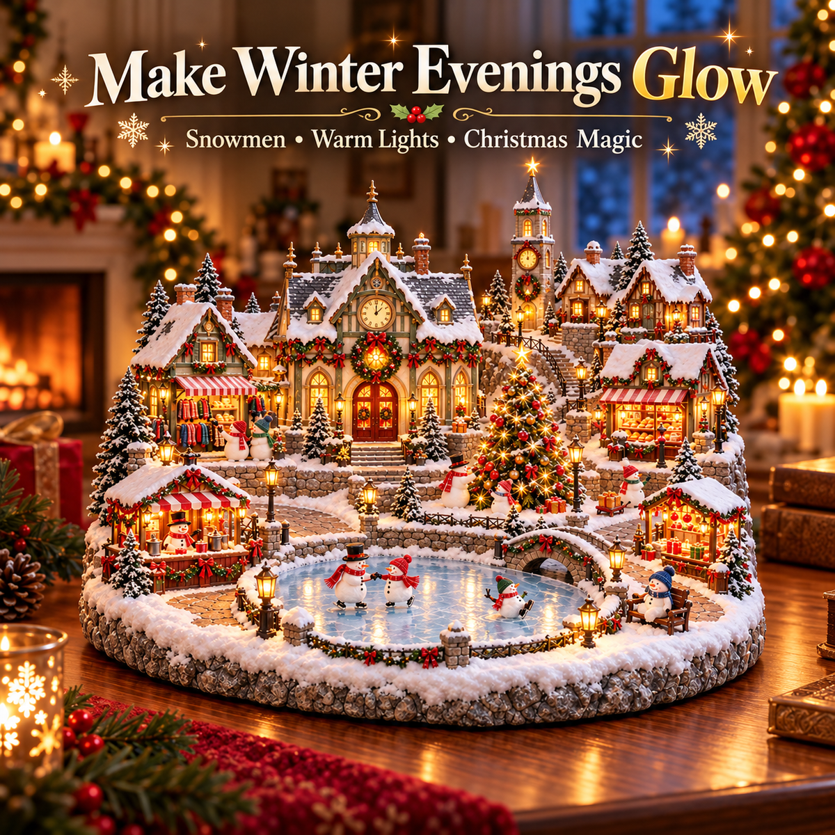 🔥 Last Day 50% OFF-⛄Light-up Snowman Winter Village ❄️ — Christmas Market Festive Scene 🎄✨