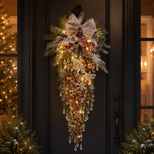 🎄✨Christmas Glow Swag™ – Lighted Holiday Door Hanging with Snowflakes & Crystal Drops
