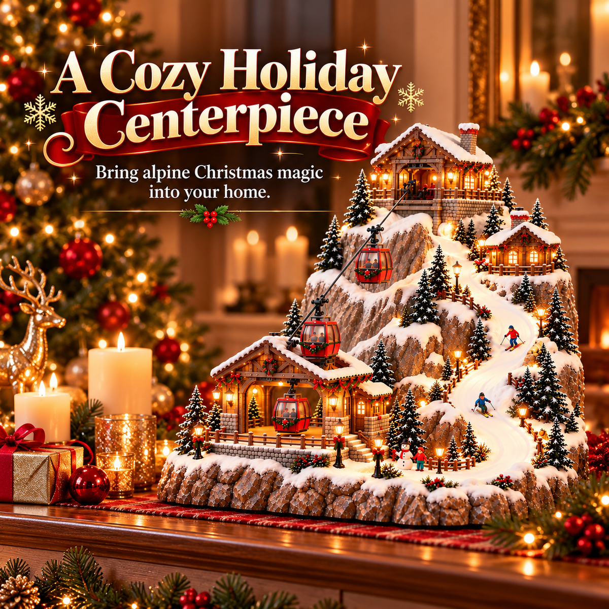 🔥Last Day 49% OFF-✨Christmas-Themed Cable Car And Ski Resort Animated Scene