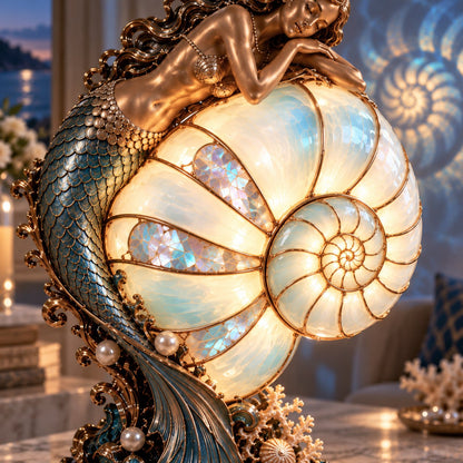 ✨🐚 Moon Tide Mermaid Nautilus Lamp