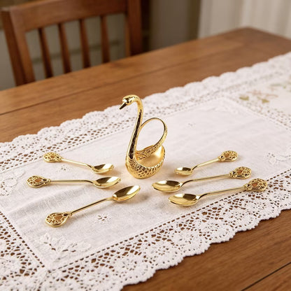 🦢Swan Spoon Set with Holder 6Pc Stainless Steel Coffee & Dessert Spoons