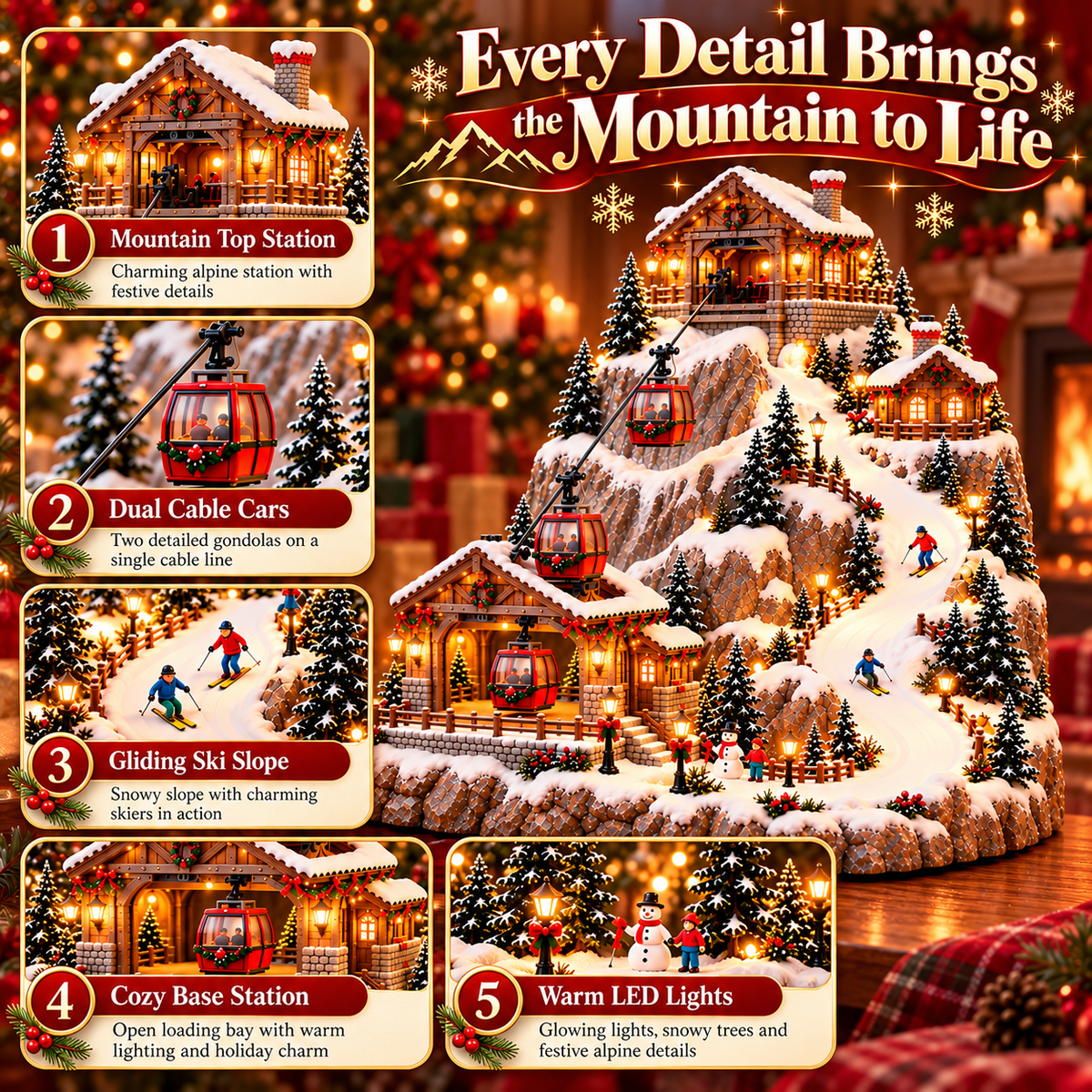 🔥Last Day 49% OFF-✨Christmas-Themed Cable Car And Ski Resort Animated Scene