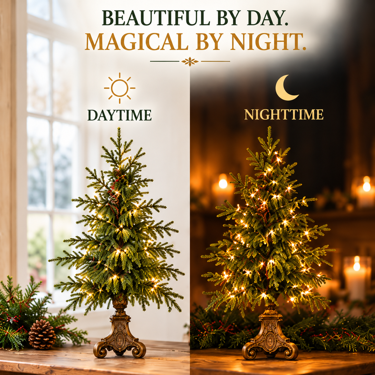✨ Last Day 50% OFF-🌙🎄 Vintage-Style Pre-Lit Evergreen Christmas Tree Set