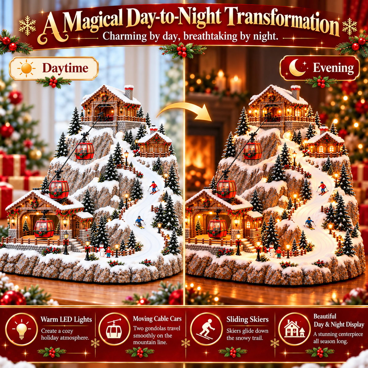 🔥Last Day 49% OFF-✨Christmas-Themed Cable Car And Ski Resort Animated Scene