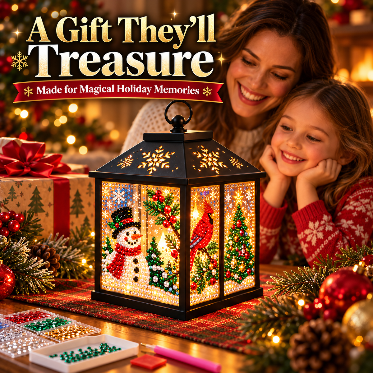 Light-Up Diamond Art Christmas Lantern DIY Kit