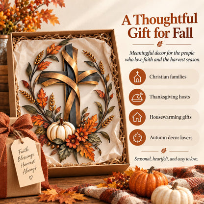 🔥LAST DAY 50% OFF -✝️🍂 Autumn Cross & Pumpkin Harvest Metal Wall Decor