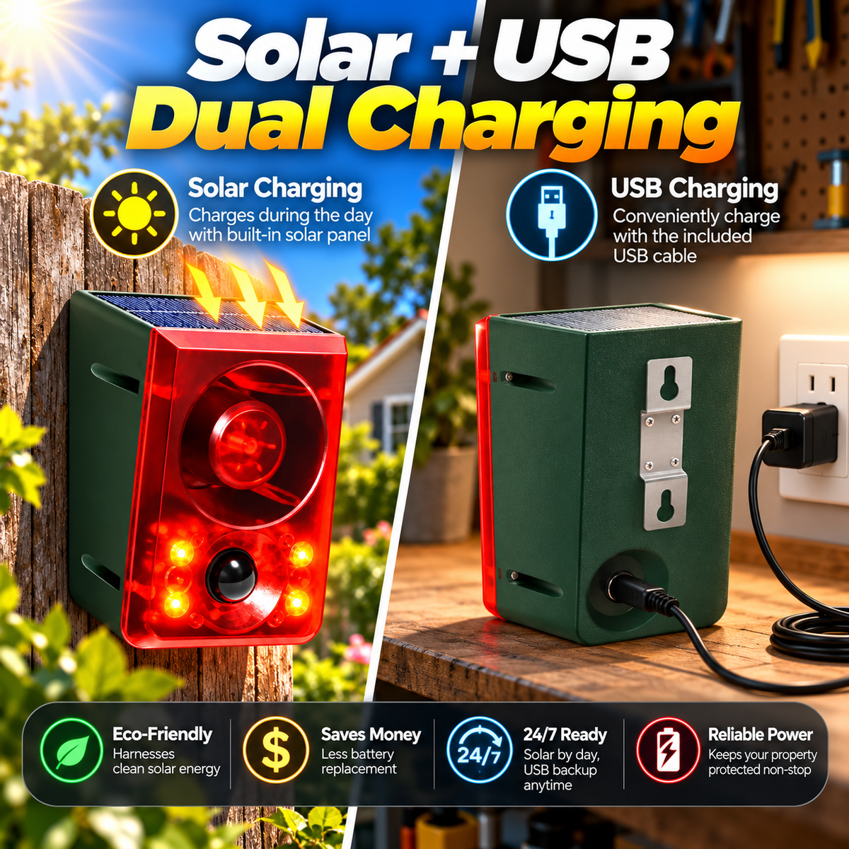 🔥 Last Day 50% OFF-🏠Solar-Powered Outdoor Motion-Activated Alarm – Supports Voice Recording and Volume Adjustment