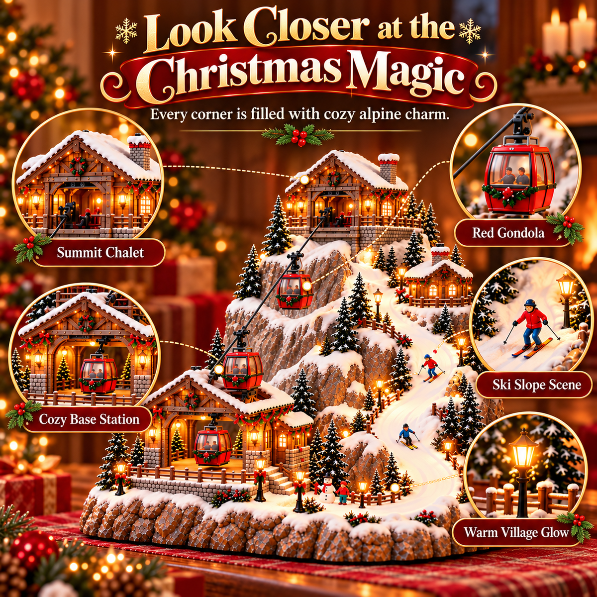🔥Last Day 49% OFF-✨Christmas-Themed Cable Car And Ski Resort Animated Scene