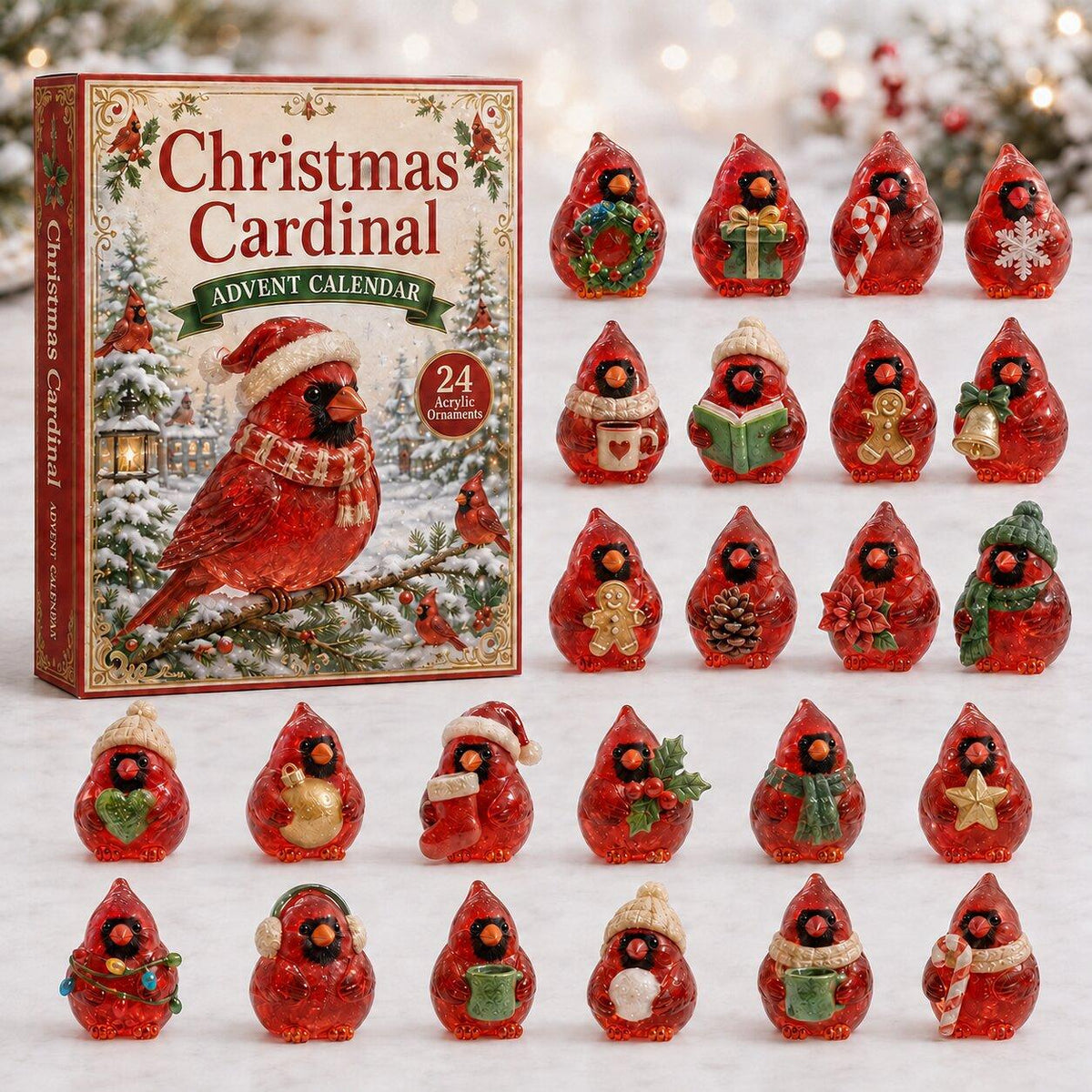 24-Day Cardinal Advent Calendar | Collectible Christmas & Autumn Figurines