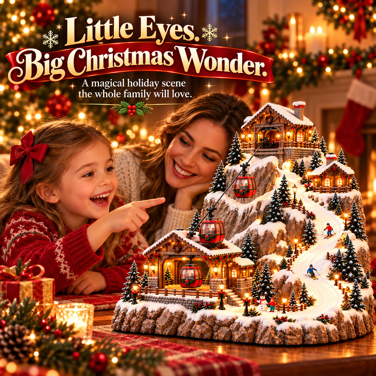🔥Last Day 49% OFF-✨Christmas-Themed Cable Car And Ski Resort Animated Scene