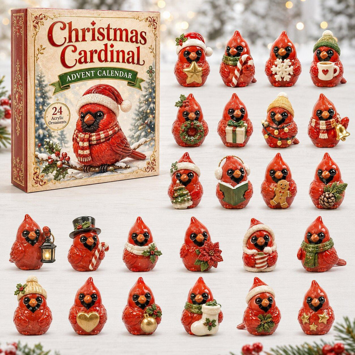 24-Day Cardinal Advent Calendar | Collectible Christmas & Autumn Figurines