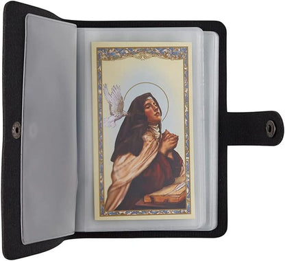 ✝️ Genuine Leather Prayer Card Holder – Pocket Holy Card Organizer with Snap Closure 🙏✨