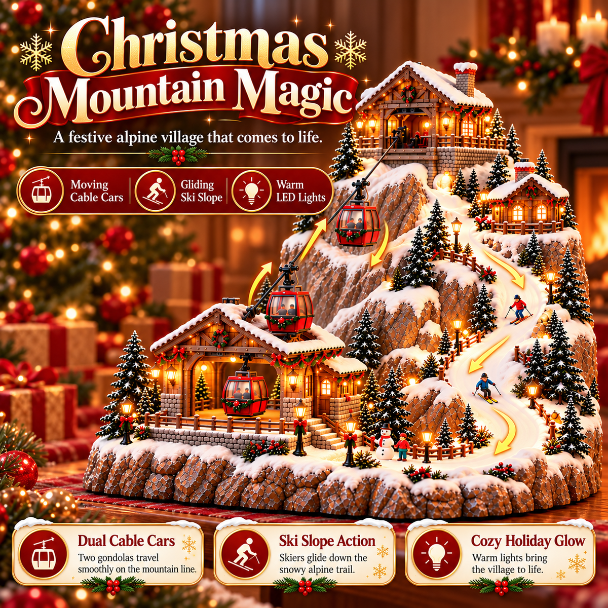 🔥Last Day 49% OFF-✨Christmas-Themed Cable Car And Ski Resort Animated Scene
