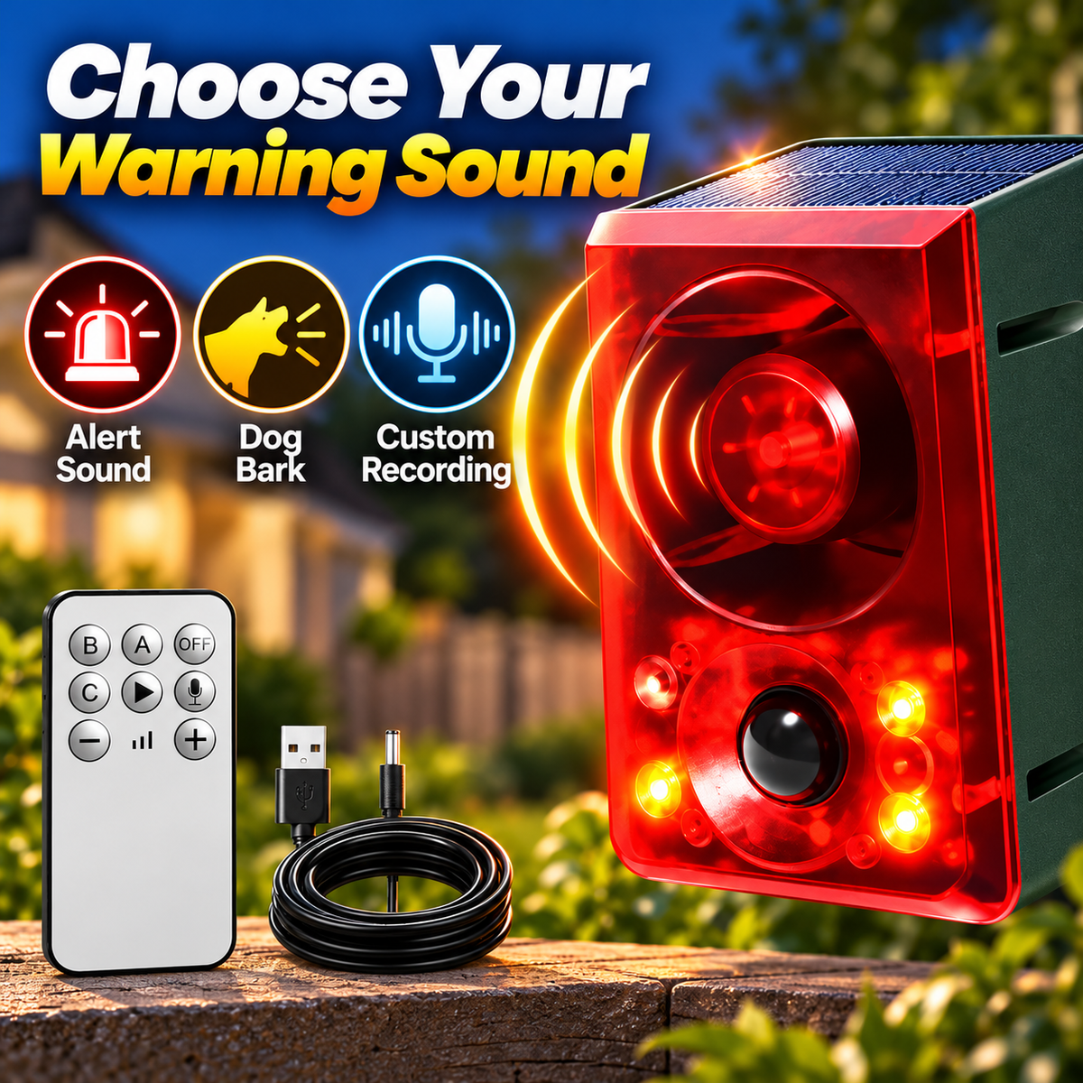 🔥 Last Day 50% OFF-🏠Solar-Powered Outdoor Motion-Activated Alarm – Supports Voice Recording and Volume Adjustment