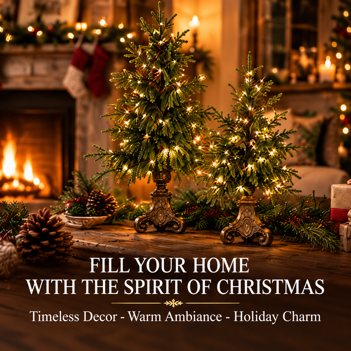 ✨ Last Day 50% OFF-🌙🎄 Vintage-Style Pre-Lit Evergreen Christmas Tree Set