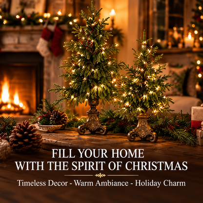 ✨ Last Day 50% OFF-🌙🎄 Vintage-Style Pre-Lit Evergreen Christmas Tree Set