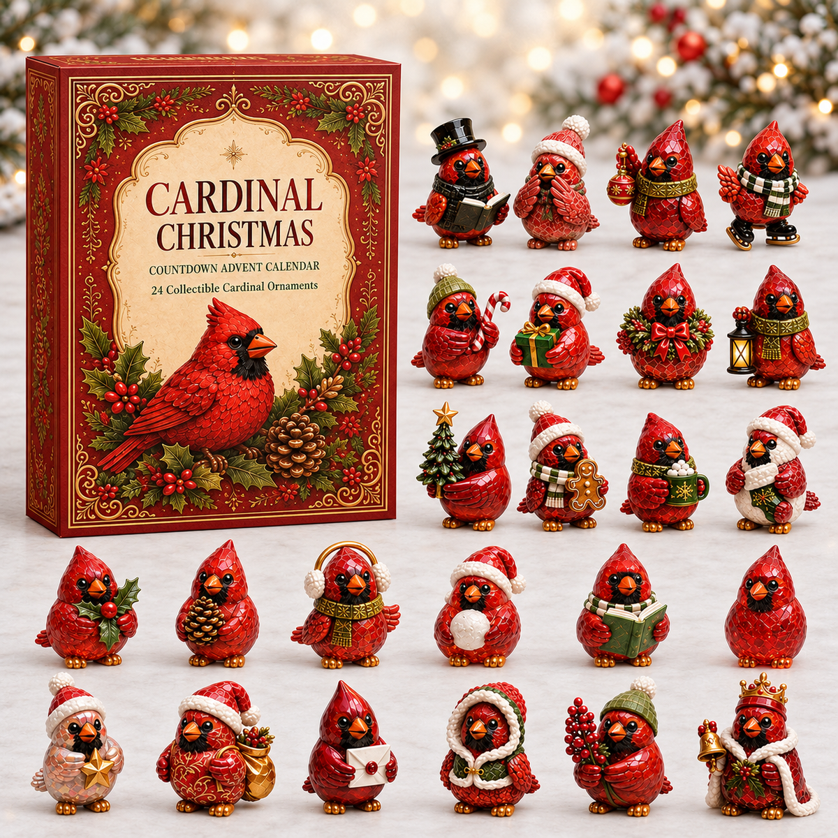24-Day Cardinal Advent Calendar | Collectible Christmas & Autumn Figurines